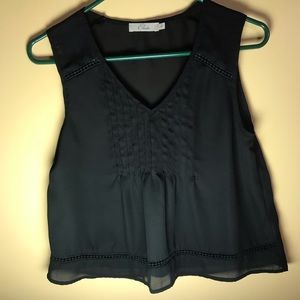 •Black Embroidered Sheer Tunic Crop• Size Small•